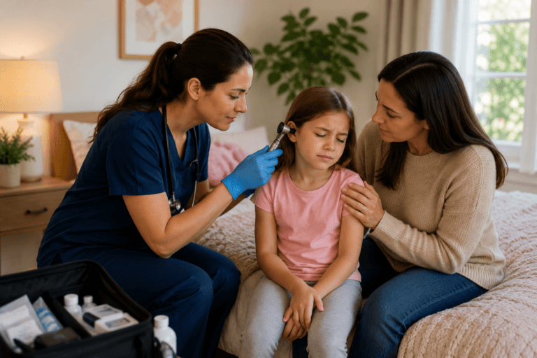 mobile urgent care provider treating an ear infection at home in phoenix