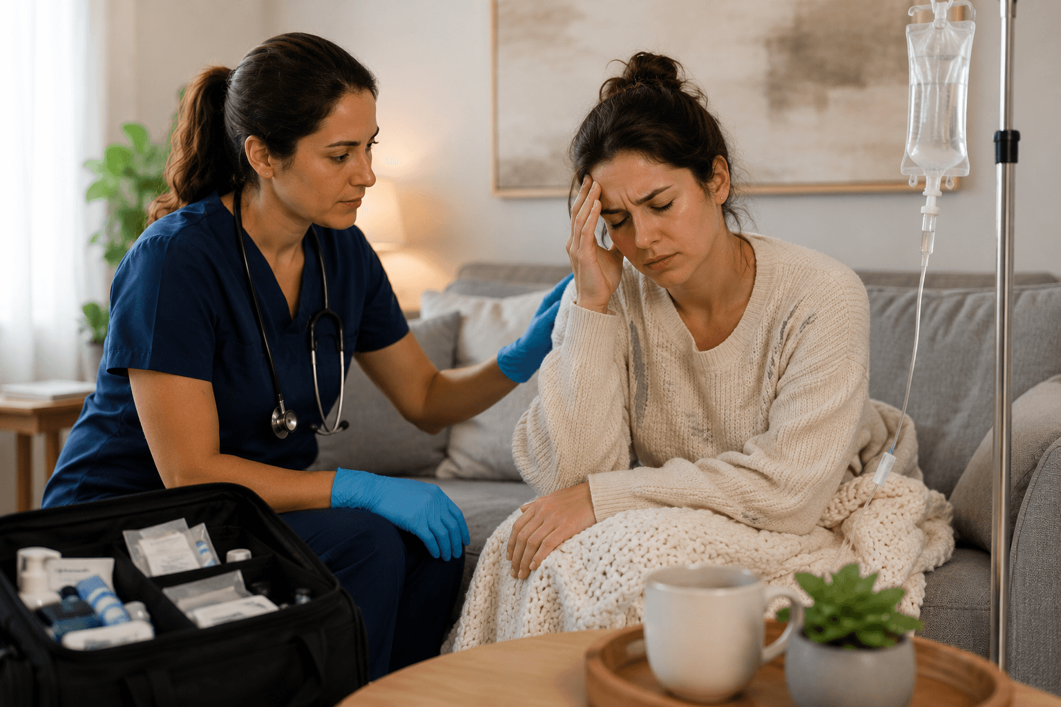 mobile urgent care doctor treating migraine with IV in phoenix