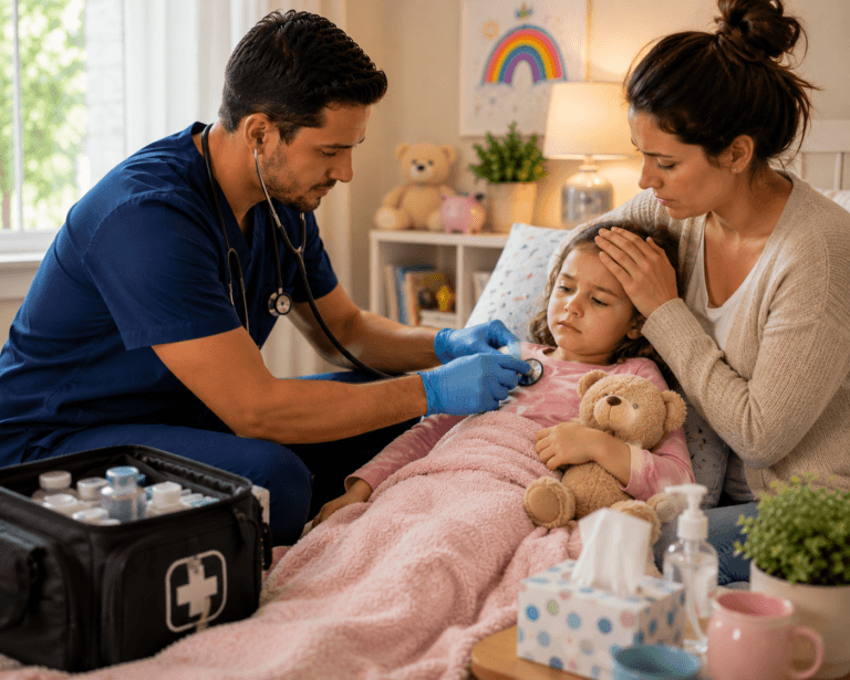 mobile urgent care treating a sick child at home in phoenix