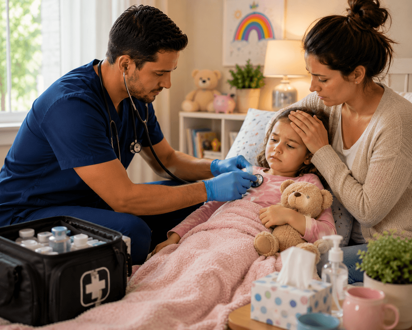 mobile urgent care treating a sick child at home in phoenix