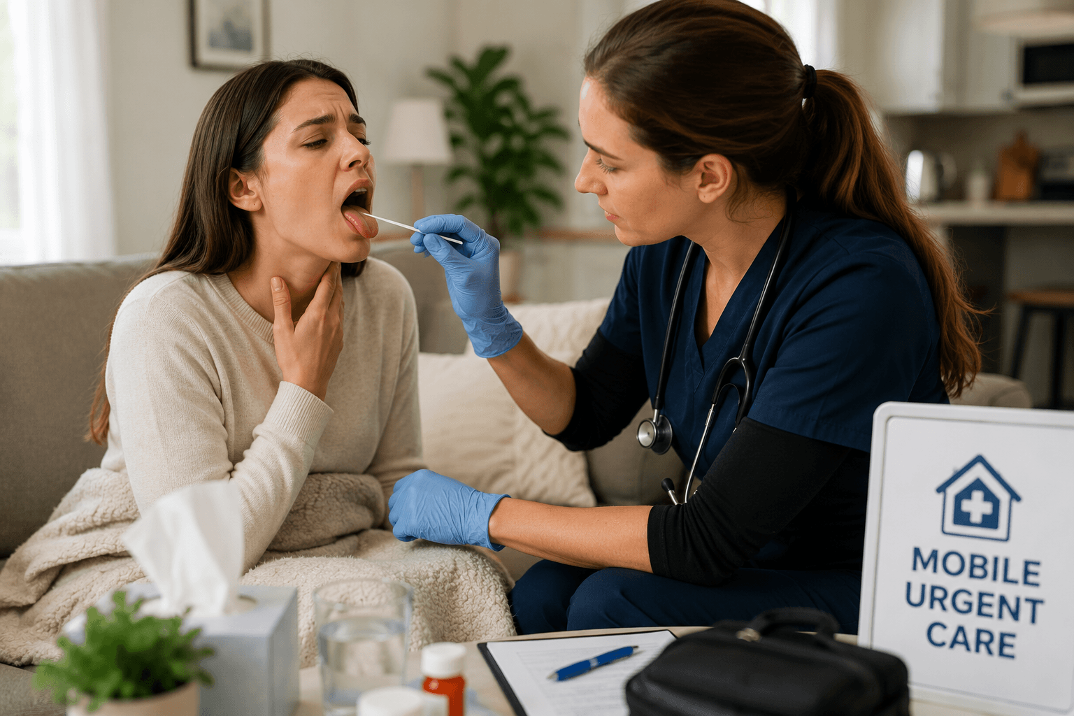 mobile urgent care doctor treating strep throat in phoenix